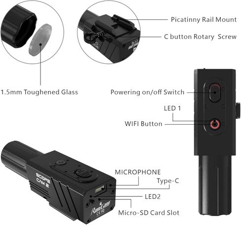 كاميرا RunCam Scope Cam 2,1080P HD Airsoft Game Video Camera، كاميرا صيد زووم مقاومة للماء، هيكل من الألومنيوم، تسجيل فيديو 240 دقيقة، مفتاح تسجيل فوري - عدسة 25 مم in Kuwait