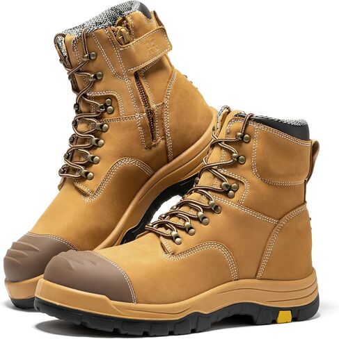 Rockrooster Roslyn Composite Toe Side zip Work Boots for Men ، 7 "Comp Lightweight Comp Ene Cap مريح ykk Zipper Non-Slip Rubber ， ASTM F2413-18 EH Safety Boot ، أحذية دعم الكاحل الواسعة (CP232Z-245Z) in Saudi Arabia