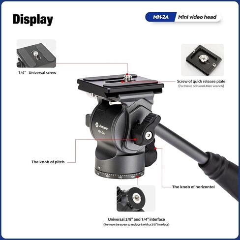 Fotopro Video Fluid Head Pan Tilt Head with Quick Release Plate and Adjustable Handle Max Load 6.61lbs 3kg for Compact Camcorders DSLR Camera Grey in Saudi Arabia