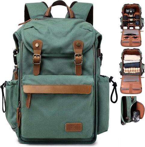 Padwa Lifestyle Camouflage Canvas Camera Backpack - Professional DSLR & UAV Camera Bag,Anti Theft Camera Backpack with Rain Cover,Large Capacity Photography Travel Camera Bag with Multi Compartments in Saudi Arabia