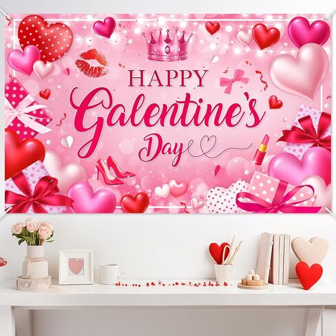Mocsicka Galentines Day Decorations Banner Pink Happy Galentines Day Backdrop for Girls Gang Party Decorations Photo Booth Props in Saudi Arabia