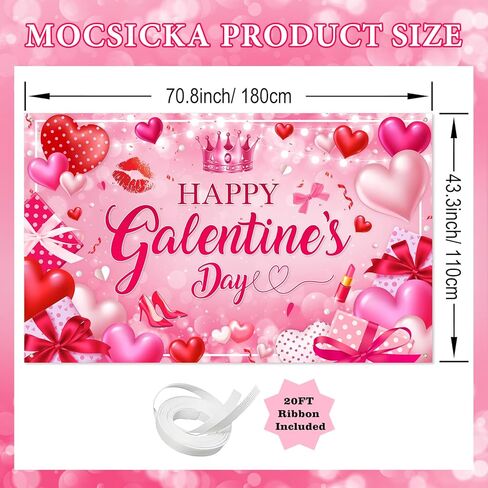 Mocsicka Galentines Day Decorations Banner Pink Happy Galentines Day Backdrop for Girls Gang Party Decorations Photo Booth Props in Saudi Arabia