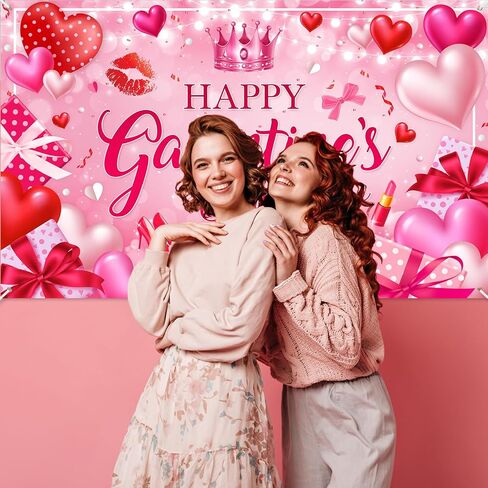Mocsicka Galentines Day Decorations Banner Pink Happy Galentines Day Backdrop for Girls Gang Party Decorations Photo Booth Props in Saudi Arabia
