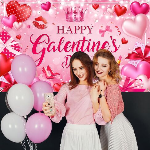 Mocsicka Galentines Day Decorations Banner Pink Happy Galentines Day Backdrop for Girls Gang Party Decorations Photo Booth Props in Saudi Arabia