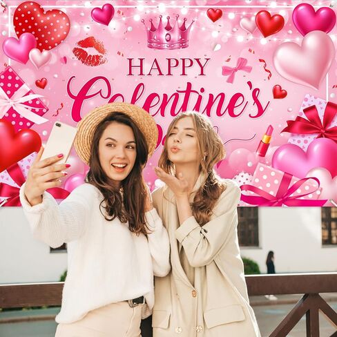 Mocsicka Galentines Day Decorations Banner Pink Happy Galentines Day Backdrop for Girls Gang Party Decorations Photo Booth Props in Saudi Arabia