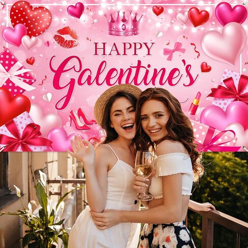 Mocsicka Galentines Day Decorations Banner Pink Happy Galentines Day Backdrop for Girls Gang Party Decorations Photo Booth Props in Saudi Arabia