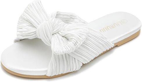 LIURUIJIA Women's Pleated Bow Slide Sandals - Cute Satin Knotted Flat Mules for Bridal Wedding, Summer Beach & Dressy Casual - Memory Foam in Saudi Arabia