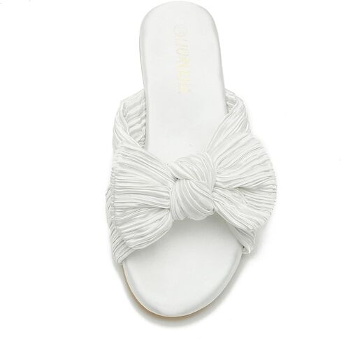 LIURUIJIA Women's Pleated Bow Slide Sandals - Cute Satin Knotted Flat Mules for Bridal Wedding, Summer Beach & Dressy Casual - Memory Foam in Saudi Arabia