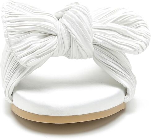 LIURUIJIA Women's Pleated Bow Slide Sandals - Cute Satin Knotted Flat Mules for Bridal Wedding, Summer Beach & Dressy Casual - Memory Foam in Saudi Arabia