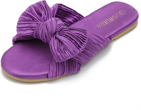 LIURUIJIA Women's Pleated Bow Slide Sandals - Cute Satin Knotted Flat Mules for Bridal Wedding, Summer Beach & Dressy Casual - Memory Foam in Saudi Arabia