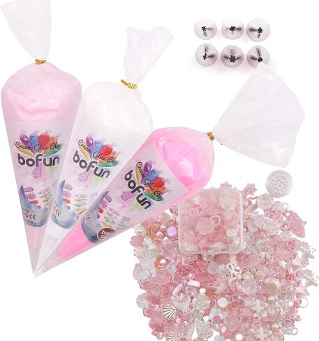 BOFUN 6 عبوات CRING GLUE CHLAY مع 60+ سحر الراتنج - DIY CASES KIT CRAFT للمجوهرات والمرايا و SCRAPBOOKING - سحر الولادة الرسوم المتحركة مع نصائح الأنابيب (أصفر بني) in Kuwait