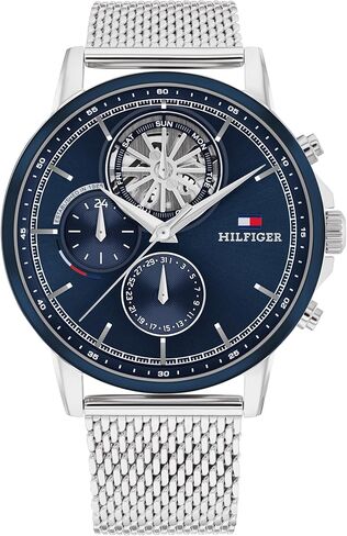 Tommy Hilfiger Men's Multifunction Quartz Watch – 44mm Stainless Steel Case, Double-Layer Dial, Link Bracelet, Skeleton-Inspired Design - Gift for Him in Saudi Arabia