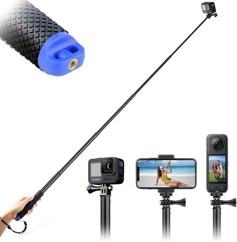 عصا سيلفي طويلة قابلة للتمديد 46 بوصة، مقاومة للماء، مقبض يدوي مونوبود لكاميرات GoPro Hero 13 12 11 10 9 8 7 6 5 4 Black Mini Max Session Insta360 AKASO SJCAM DJI OSMO Action Cameras in Kuwait