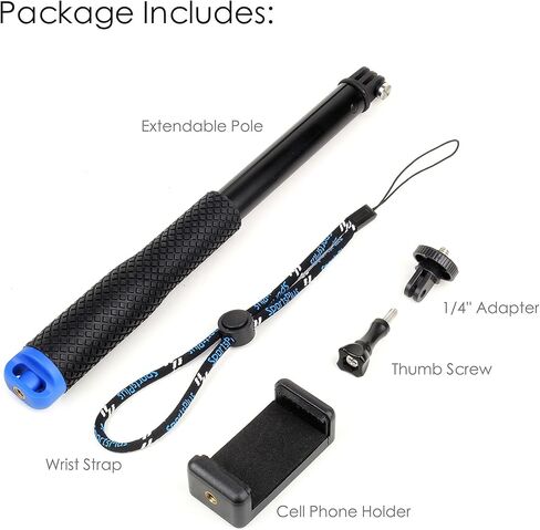 عصا سيلفي طويلة قابلة للتمديد 46 بوصة، مقاومة للماء، مقبض يدوي مونوبود لكاميرات GoPro Hero 13 12 11 10 9 8 7 6 5 4 Black Mini Max Session Insta360 AKASO SJCAM DJI OSMO Action Cameras in Kuwait