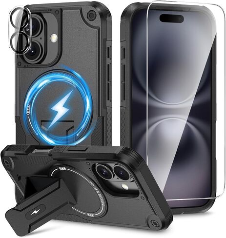 3 في 1 لـ iPhone 17 Pro Max Case [متوافق مع Magsafe] [Kickstand غير المرئي] [واقي شاشة HD] [واقي عدسة الكاميرا] ، غطاء الهاتف المغناطيسي الواقي لـ iPhone 17 Promax (Orange) in Kuwait
