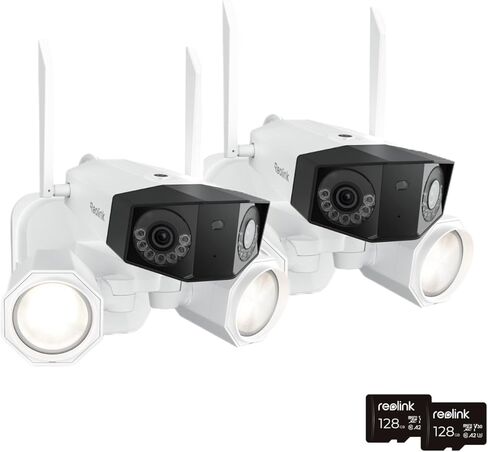 كاميرا أمان خارجية REOLINK 4K Floodlight مع حزمة بطاقة SD سعة 256 جيجابايت - عبوتان، كاميرا مزدوجة العدسة، مجال رؤية 180 درجة، شبكة Wi-Fi 6 مزدوجة النطاق، رؤية ليلية ملونة مع ضوء كاشف 1800 لومن، اكتشاف الذكاء الاصطناعي الذكي in Kuwait