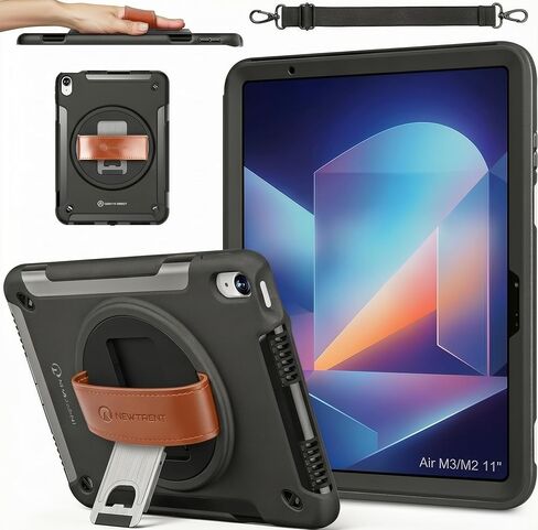 iPad Air 11 Inch M3 2025/M2 2024 (Air 7/6th Generation) ، واقي شاشة مدمج مع حزام جلدي أصلي ، و Kickstand الدوار وحزام الكتف in Kuwait