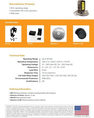 EMX NIR-50 طقم Photoeye الرجعي 30 قدم IP66 12-240VDC 24-240VAC in Saudi Arabia