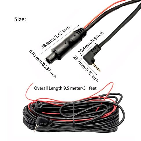 31Ft Backup Camera Cable Extension Cord,2.5mm Male to 4 Pin Male Plug Dash Cam Cable for Car Ambient Lighting Bus Trucks RV Other Equipment in Saudi Arabia
