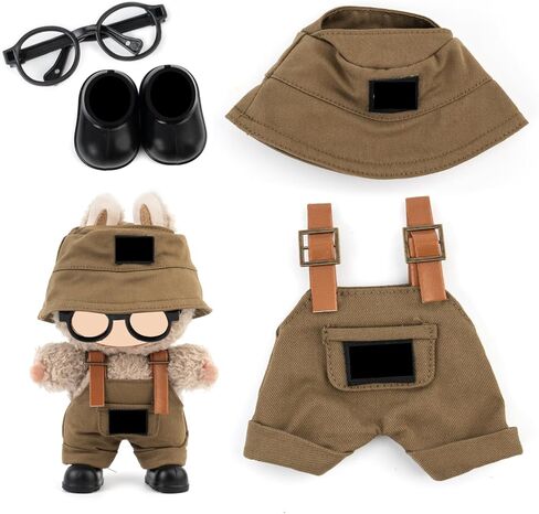 Clothes for Labubu(NO Doll) - Hat & Overalls Set for Labubu for LABUBU 17CM Dolls, Handcrafted Crochet Clothes Set, Premium Fashion Cute Outfit for Dress Up, Play & Collector Display (Black) in Kuwait