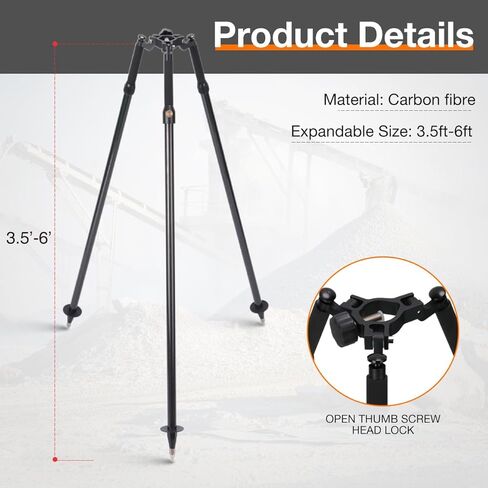 حامل ثلاثي من ألياف الكربون لأعمدة المنشور، بطول 6 أقدام/1.8 متر وارتفاع قابل للتعديل، لمحطات مسح الأراضي الإجمالية، أسود in Kuwait