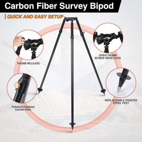 حامل ثلاثي من ألياف الكربون لأعمدة المنشور، بطول 6 أقدام/1.8 متر وارتفاع قابل للتعديل، لمحطات مسح الأراضي الإجمالية، أسود in Kuwait
