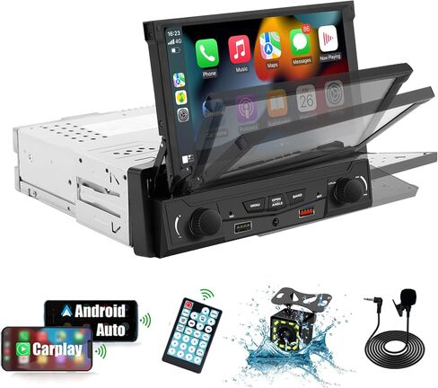 y-metdrviing محرك واحد دين واحد DIN سلكية سلكية Carplay Car Stereo مع Bluetooth 5.1 ، 7 بوصة الوجه الشاشة راديو مشغل MP5 ، قم بوجه ستيريو السيارة مع Android Auto ، Link Link/USB/FM/Backup Camera in Kuwait