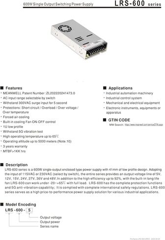 LRS-600-48 Switching Power Supply DC 600W Motor driv in Saudi Arabia