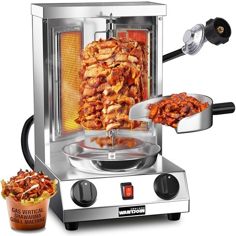Want Joinin Shawarma Grill Machine ، سعة 17 رطلاً ، Rotisserie العمودي الغاز مع 2 شعلات للمنزل ، Confertop Doner Kebab الفرن الشمين الجيرو صانع الجافة مع مجرفة ، 110 فولت in Kuwait