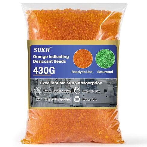 Sukh Orange Silica Desiccant Beads 430G - Indicating Silica Gel Beads Drying Silicone Reusable Desiccant Dehumidifier for Camera,Electronic,Books,Documents,Clothes,Painting,Jewelry in Saudi Arabia