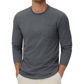 Cotrasen Men's Long Sleeve Cotton T-Shirts Casual T Shirts for Man Soft Breathable Basic Tee Shirts with Pocket in Kuwait
