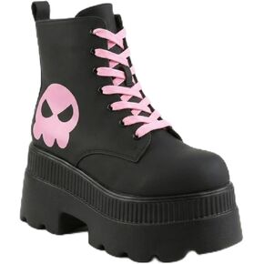 Womens Gothic Punk Platform Boots Vegan Leather Chunky High Heel Combat Ankle Booties for Cosplay Party Concert Streetwear with Cute Pink Skull Side Zipper in Saudi Arabia