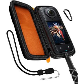 حقيبة حمل ProCase لجهاز Insta360 X5 / X4 (للقفص وغطاء العدسة)، حقيبة حماية صلبة للسفر محمولة متضمنة حلقة تسلق لحزام المعصم لملحقات Insta 360 X4 X5 - برتقالي أسود in Kuwait