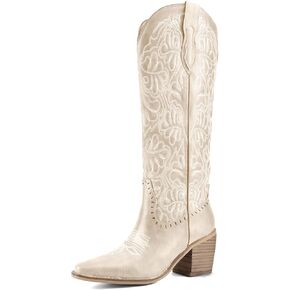 Women's Embroidered Knee High Western Cowboy Boots, Snip Toe Chunky Heel | Pull-On Design, Vintage Western Style, Country Concerts, Rodeos, Festival & Party Wear in Saudi Arabia