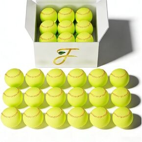 Filori 6 Pack 12 - بوصة بطيئة - كرات اللينة الملعب | الحجم الرسمي والوزن | غطاء جلدي | الصلبة Cork Core | كرات التدريب غير المميزة للممارسة والألعاب والتدريبات - الأصفر البصري مع خياطة حمراء in Kuwait