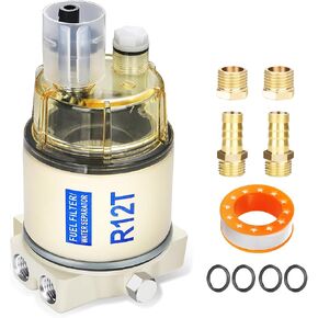 S3213 فاصل مياه الوقود البحرية ، فاصل مياه مرشح الوقود مع تجهيزات 3/8 "Barb و 1/4" NPT ، متوافق مع ياماها ميركوري راكور سييرا سوزوكي الخارجية-18-7922 35-60494-1 B32013 18-7932-1 in Kuwait