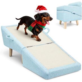 Dog Stairs for Small Dogs and Cats – 2-in-1 Dog Ramp for Bed and Couch, 16.5'' Foldable Wooden Pet Steps, Sturdy Multi-Use Split Ottoman Design, Beige in Saudi Arabia