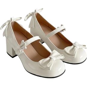 Women's French-Inspired Mary Jane Heels – Round Toe, Chunky Block Heel with Bow Detail & Cross Straps, Vintage Shoes for Lolita Dress in Saudi Arabia