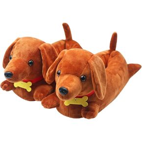 Dachshund Slippers for Women and Men Cute Wiener Dog Plush House Slippers with 3D Tail Non-Slip Cozy Doxie Animal Slippers Gifts for Dachshund Lovers in Saudi Arabia