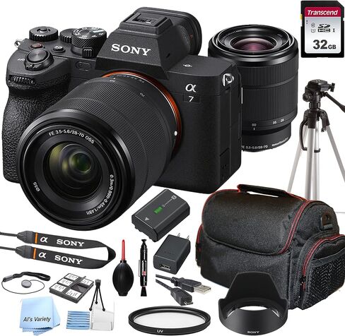 كاميرا Sony a7 IV الرقمية بدون مرآة مع عدسة 28-70 مم، وبطاقة 32 جيجابايت، وحامل ثلاثي القوائم، وحقيبة، والمزيد (حزمة 21 قطعة) (متجددة) in Saudi Arabia