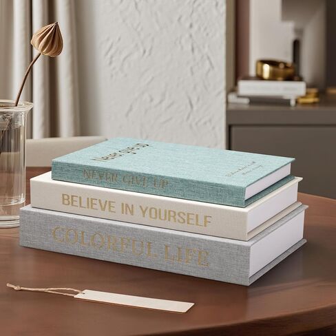 Decorative Books for Home Decor,Set of 3 Luxe Linen Fake Books for Decoration,Faux Book Storage Box with Magnetic Closure,Decor books for Coffee Table/Bookshelf/Mantel in Saudi Arabia