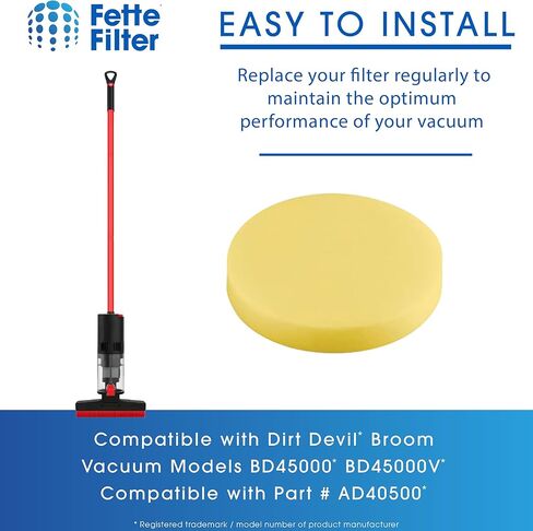 فلتر Fette - بديل فلتر مكنسة AD40500 متوافق مع موديلات Dirt Devil Broom Vac BD45000، BD45000V. قارن مع AD40500. حزمة من 6 in Saudi Arabia