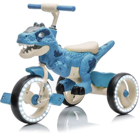 Dinosaur Kids Tricycle for Rider, Toddlers Kid Trike Bike Big Wheel with Wide Flash Wheels, Anti-Slip Pedals, Storage Basket, Music & LED Lights, Kids Bike for 3-6 Year Old Girls & Boys (Green) in Kuwait