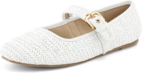 Shoe'N Tale Raffia Ballet Flats for Women Round Toe Woven Mary Jane Shoes with Buckle Strap for Daily Casual Dress Comfortable Flats in Saudi Arabia