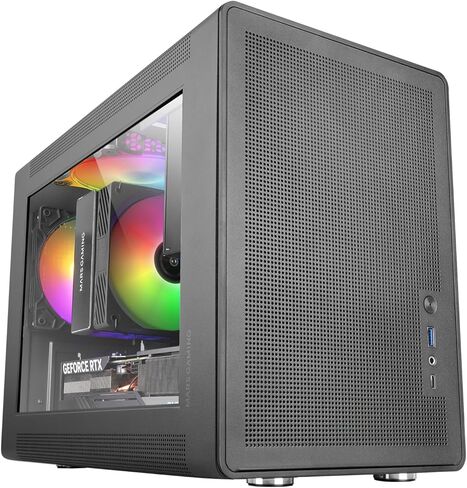 MC-Cylon Gaming Case MicroATX, Cylindrical Turbine Design, Tempered Glass and Curved Panoramic Upper Window, RGB Front Fan 200 mm + Rear Fan 120 mm, Black in Kuwait