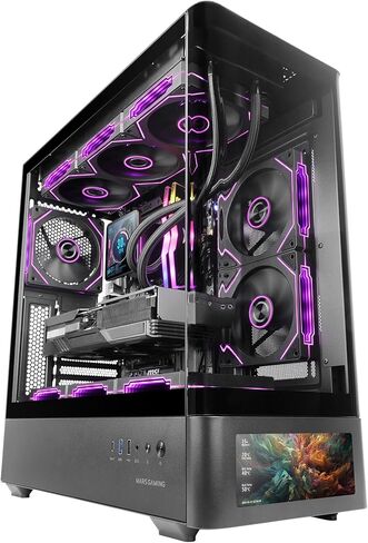 MC-Cylon Gaming Case MicroATX, Cylindrical Turbine Design, Tempered Glass and Curved Panoramic Upper Window, RGB Front Fan 200 mm + Rear Fan 120 mm, Black in Kuwait