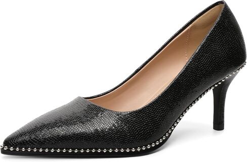 Women's Mid Stiletto Heels Low Kitten Heels Closed Pointey Toe Pumps Slip-on Sliver Beads Pumps Ladies Work Office Dress Shoes 2.5 Inches in Saudi Arabia