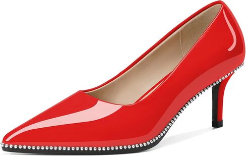 Women's Mid Stiletto Heels Low Kitten Heels Closed Pointey Toe Pumps Slip-on Sliver Beads Pumps Ladies Work Office Dress Shoes 2.5 Inches in Saudi Arabia