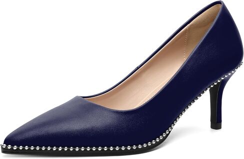 Women's Mid Stiletto Heels Low Kitten Heels Closed Pointey Toe Pumps Slip-on Sliver Beads Pumps Ladies Work Office Dress Shoes 2.5 Inches in Saudi Arabia