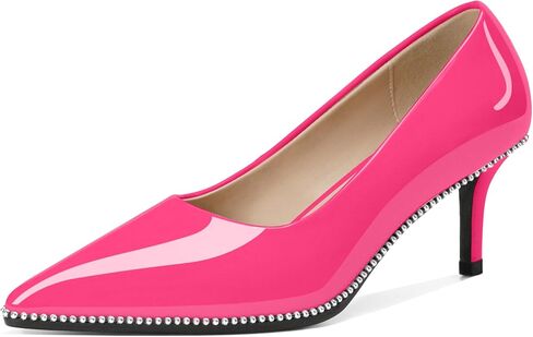 Women's Mid Stiletto Heels Low Kitten Heels Closed Pointey Toe Pumps Slip-on Sliver Beads Pumps Ladies Work Office Dress Shoes 2.5 Inches in Saudi Arabia